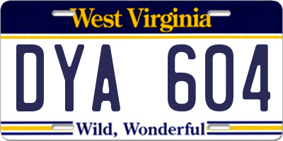 WV license plate DYA604