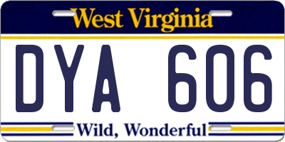 WV license plate DYA606