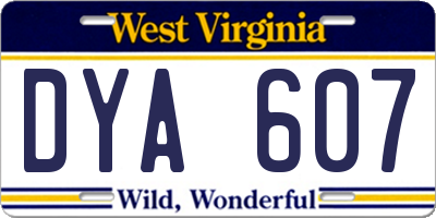 WV license plate DYA607