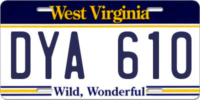WV license plate DYA610