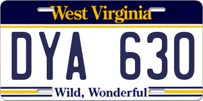 WV license plate DYA630