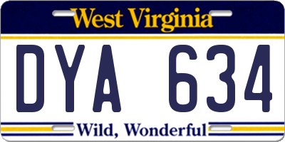 WV license plate DYA634