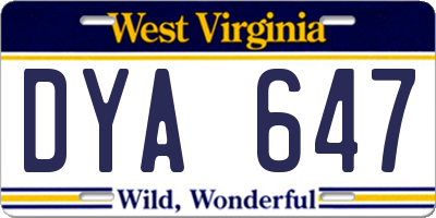 WV license plate DYA647