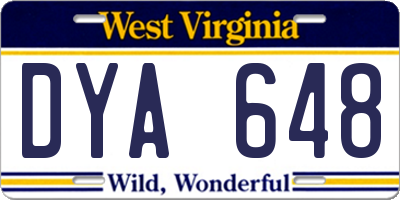 WV license plate DYA648