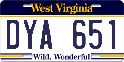 WV license plate DYA651