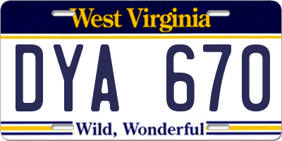 WV license plate DYA670