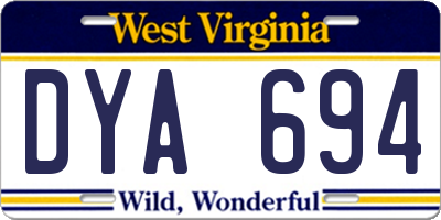 WV license plate DYA694