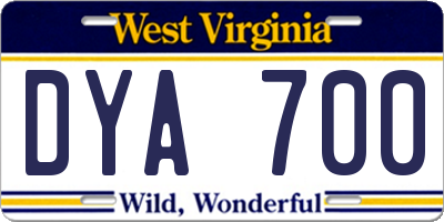 WV license plate DYA700