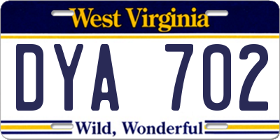 WV license plate DYA702