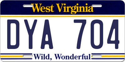 WV license plate DYA704