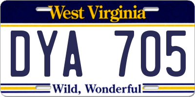 WV license plate DYA705