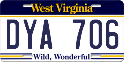 WV license plate DYA706