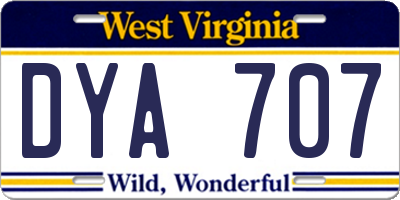 WV license plate DYA707