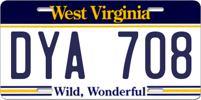 WV license plate DYA708