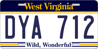 WV license plate DYA712