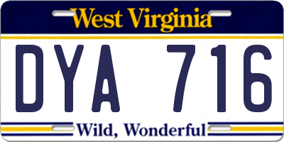 WV license plate DYA716