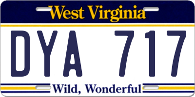 WV license plate DYA717