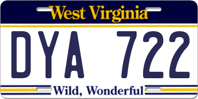 WV license plate DYA722