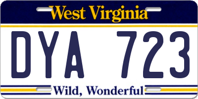WV license plate DYA723