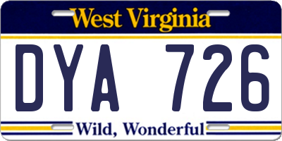 WV license plate DYA726