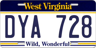 WV license plate DYA728