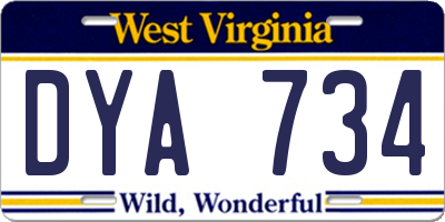 WV license plate DYA734
