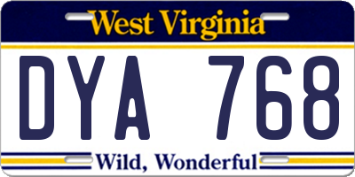 WV license plate DYA768