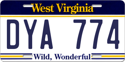 WV license plate DYA774