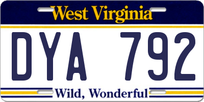WV license plate DYA792