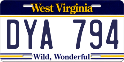 WV license plate DYA794