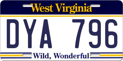 WV license plate DYA796