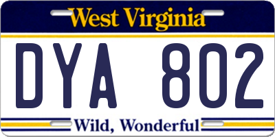 WV license plate DYA802