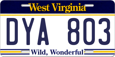 WV license plate DYA803