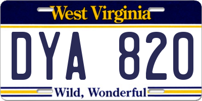 WV license plate DYA820