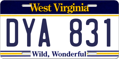 WV license plate DYA831