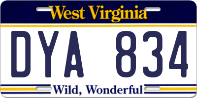 WV license plate DYA834