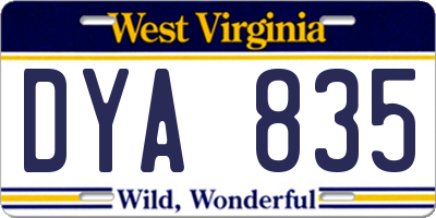 WV license plate DYA835