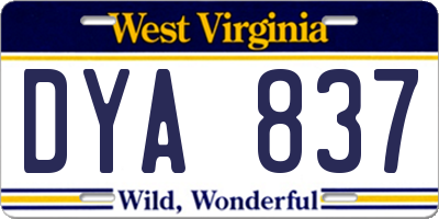 WV license plate DYA837