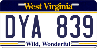 WV license plate DYA839