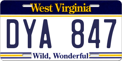 WV license plate DYA847