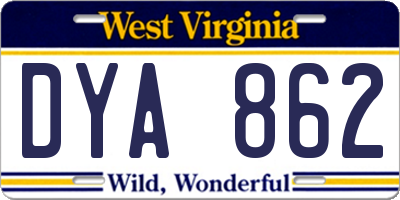 WV license plate DYA862