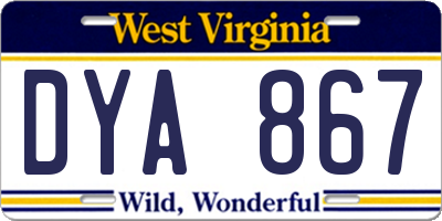 WV license plate DYA867