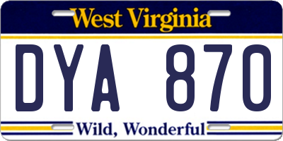 WV license plate DYA870