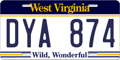 WV license plate DYA874