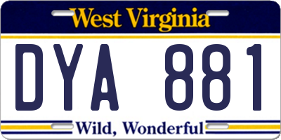WV license plate DYA881