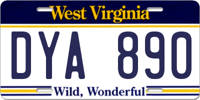 WV license plate DYA890