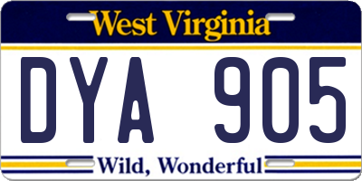 WV license plate DYA905