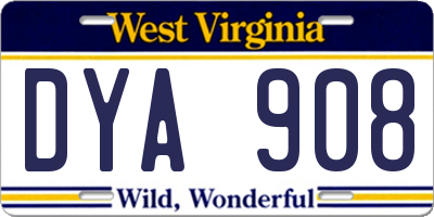 WV license plate DYA908