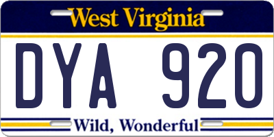 WV license plate DYA920