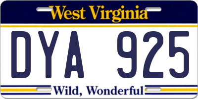 WV license plate DYA925